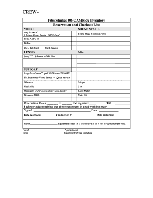 camera equipment checkout form