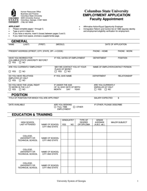 Columbus State University Employment Application