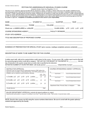 University of California Santa Cruz Individual Studies Course Petition