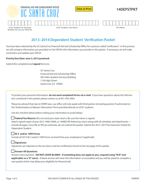 2013-2014 Dependent Student Verification Packet