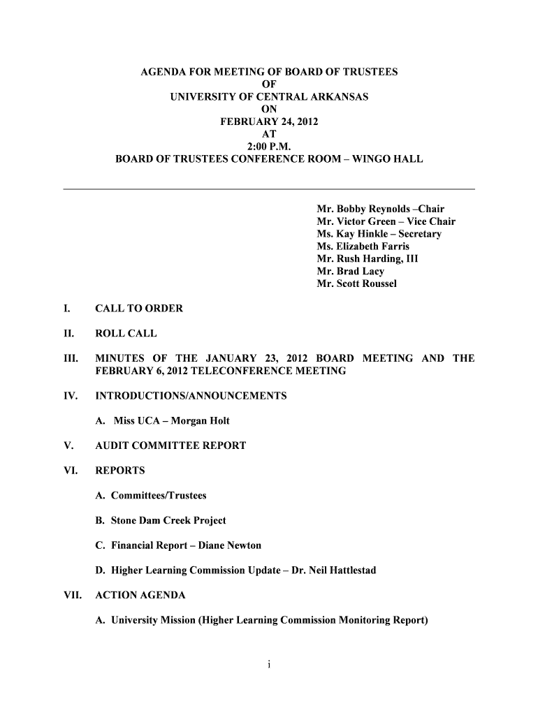 February 25, 2012 agenda - University of Central Arkansas - uca Preview on Page 1