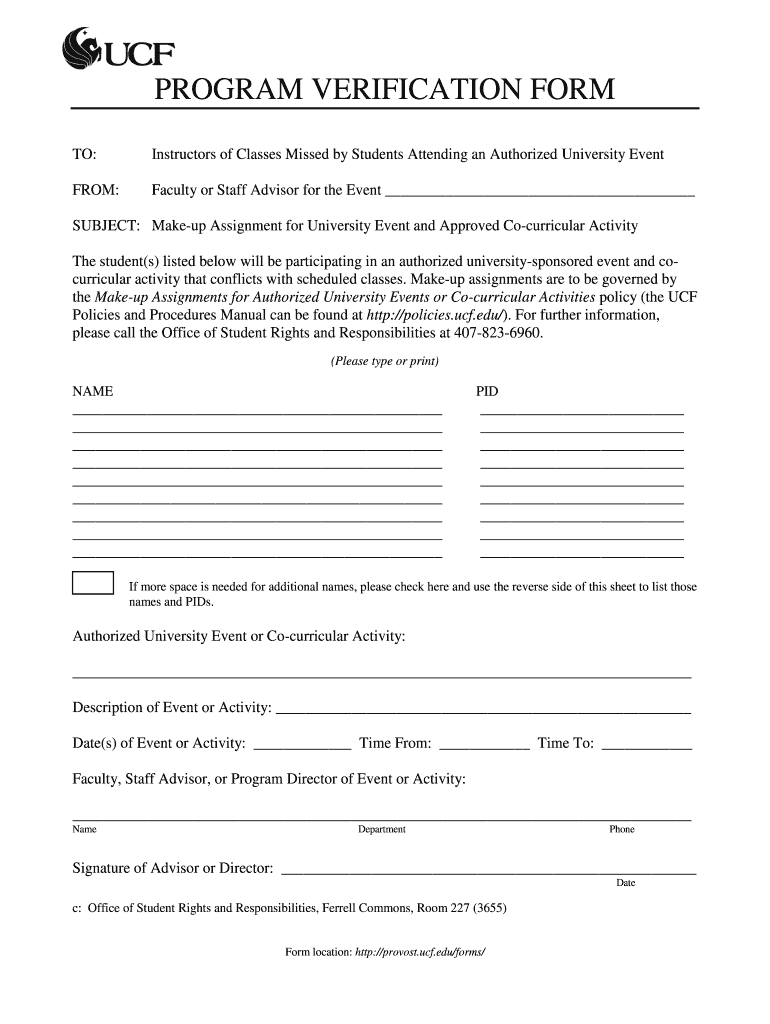 PROGRAM VERIFICATION FORM - Office of the Provost Preview on Page 1