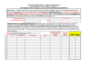 University of Central Florida Fraternity Sorority New Member Update Form