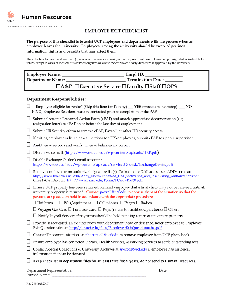 The purpose of this checklist is to assist UCF employees and departments with the process when an Preview on Page 1