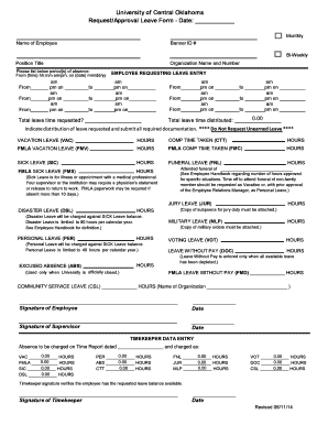 Leave account form pdf - UCO Request/Approval Leave Form - University of Central Oklahoma - uco