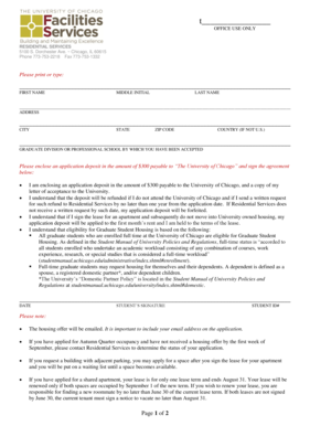 University of Chicago Graduate Student Housing Application