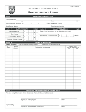 University of Chicago Hospitals Monthly Absence Report