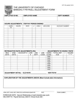 University of Chicago Biweekly Payroll Adjustment Form