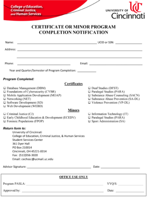 Completion of Certificate or Minor Form - College of Education ... - cech uc