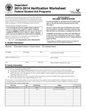 2013-2014 Verification Worksheet