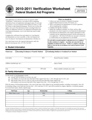 2010-2011 Verification Worksheet