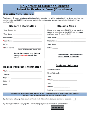 University of Colorado Denver Intent to Graduate Form