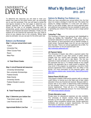 University of Dayton Bottom Line Worksheet