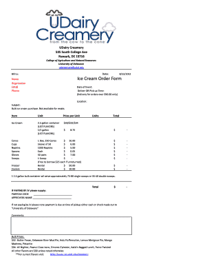 Sunbird price list - ice cream order form