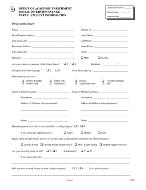 Academic Enrichment Initial Interview Form