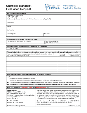 University of Delaware Evaluation Request Form