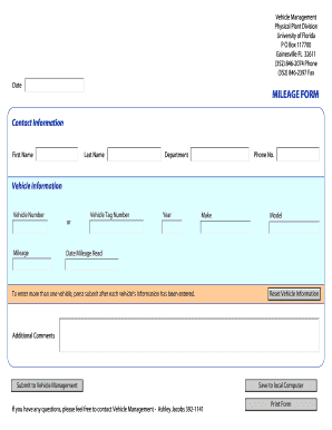 University of Florida Mileage Form