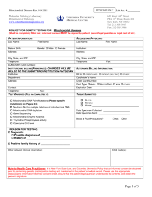 Mitochondrial Diseases Genetic Testing Form