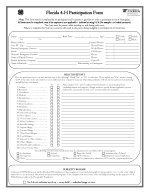 Florida 4-H Participation Form