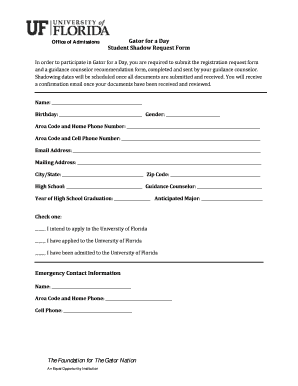 Gator for a Day Student Shadow Request Form