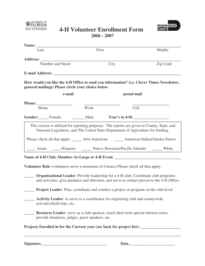4-H Volunteer Enrollment Form