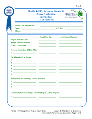 Florida 4-H Intermediate Award Application