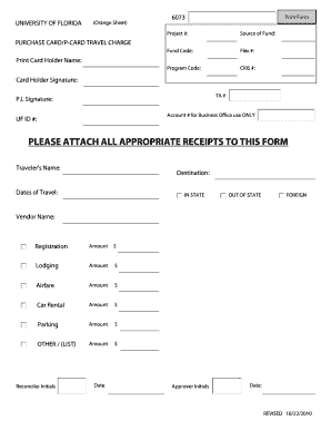 University of Florida Travel Charge Form