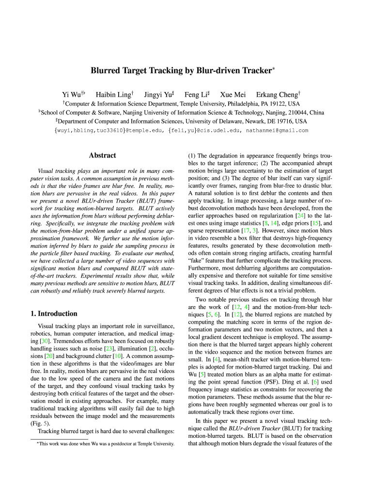Blurred Target Tracking by Blur-driven Tracker Preview on Page 1