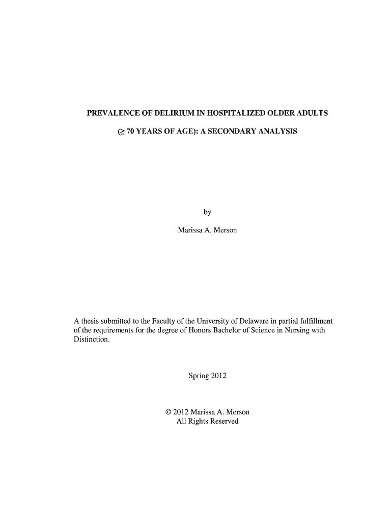 Prevalence of Delirium in Hospitalized Older Adults ( 70 Years of Preview on Page 1