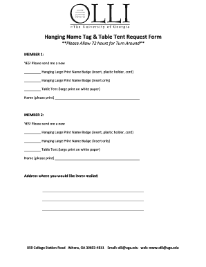 fillable online hanging name tag table tent request form olli