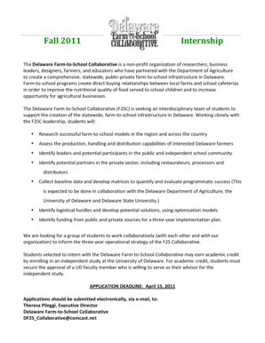 F2SC Fall 2011 Internship Application - University of Delaware - ag udel