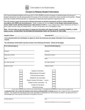 University of Hartford Student Information Release Consent