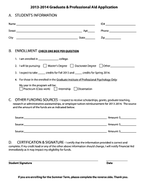 2013-2014 Graduate Professional Aid Application