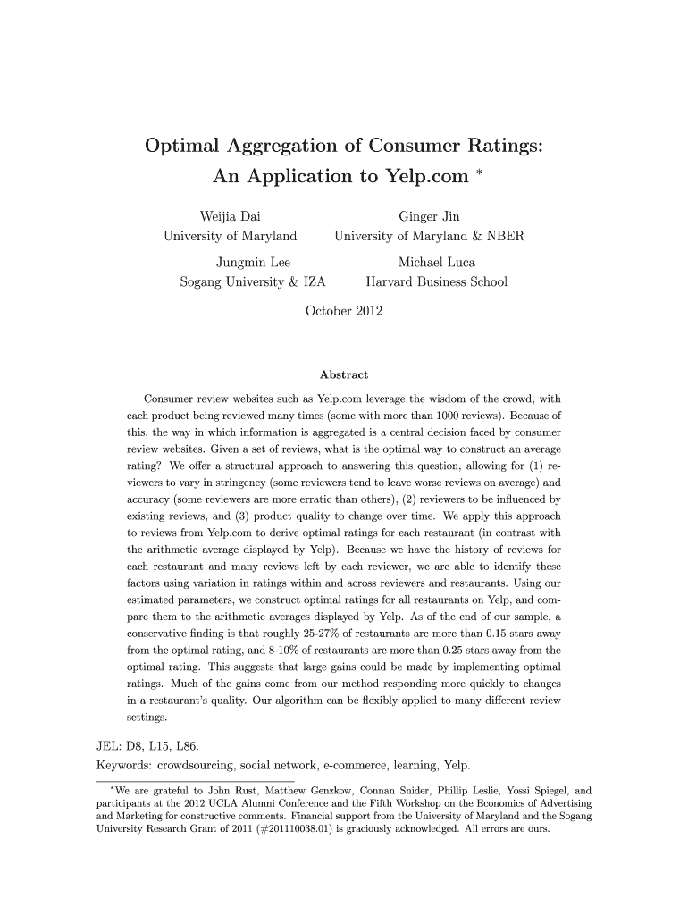 Reviews, Reputation, and Revenue: The Case of Yelp - Working Preview on Page 1
