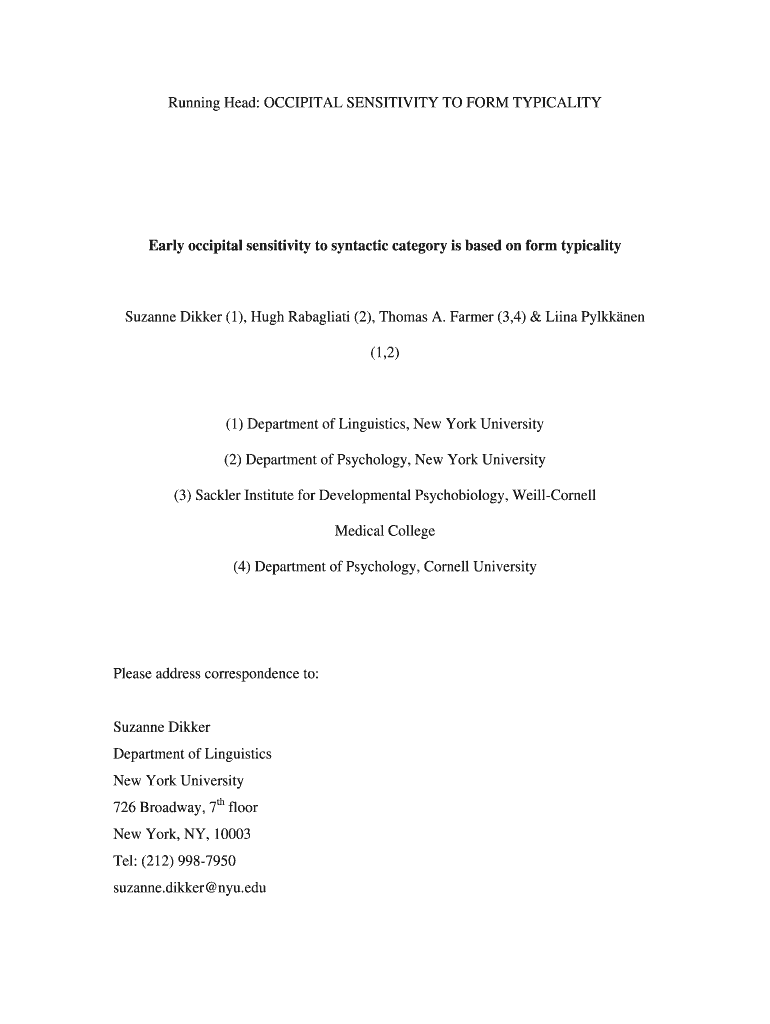 Running Head: OCCIPITAL SENSITIVITY TO FORM - Linguistics Preview on Page 1