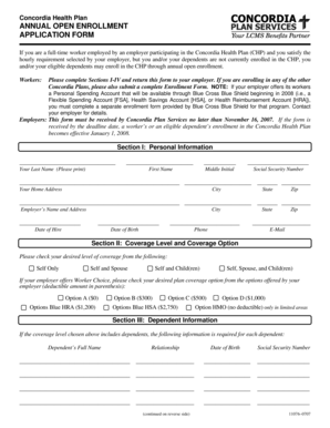 Concordia Health Plan Annual Open Enrollment Application Form