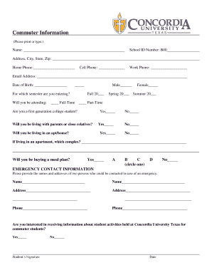 Commuter Information Form