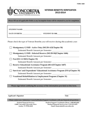 Veteran Benefits Verification Form