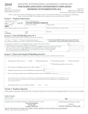 Maryland State Employee Withholding Allowance Certificate