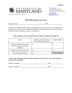 2003-2004 Student Asset Form
