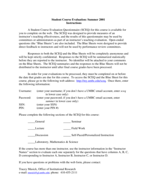 Student Course Evaluation: Summer 2001 Instructions A ... - UMBC - csee umbc