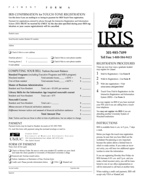 Payment Form A for IRIS Touch-Tone Registration