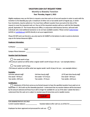 VACATION CASH OUT REQUEST FORM Monthly ... - Cornell College - cornellcollege