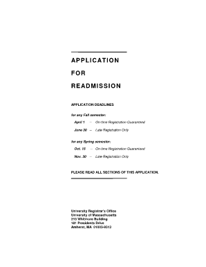 University of Massachusetts Readmission Application