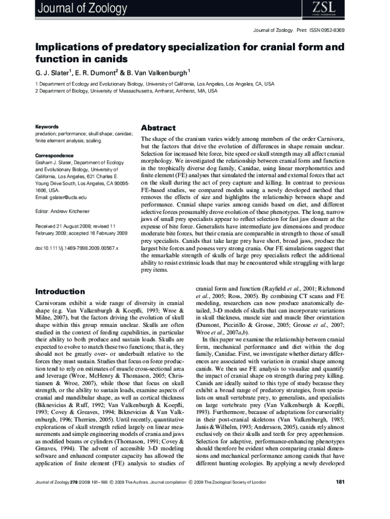 Implications of predatory specialization for cranial form and function Preview on Page 1