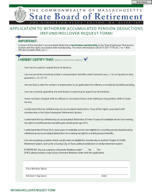 Massachusetts Pension Deductions Refund/Rollover Request Form