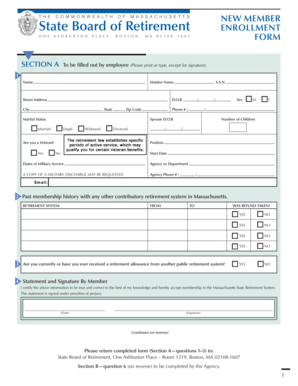 Massachusetts State Retirement System Enrollment Form