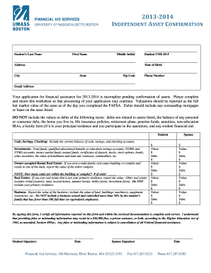 2013-2014 Independent Asset Confirmation Form