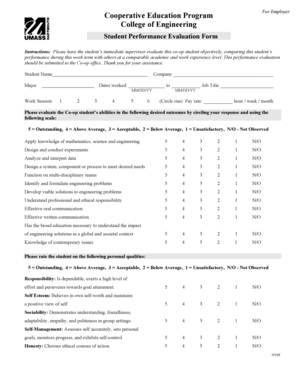 Co-op Student Performance Evaluation Form
