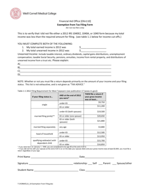 Exemption from Tax Filing Form